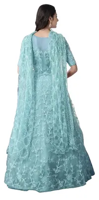 Vaani Creation Net Embroidery Anarkali Semi Stitched Gown(Free Size) Sky Blue-thumb3
