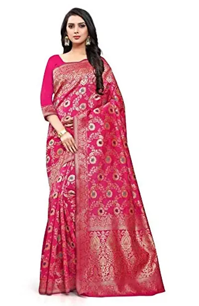 Lakaala Women's Banarasi Silk Saree With Unstitched Blouse Piece (pink)