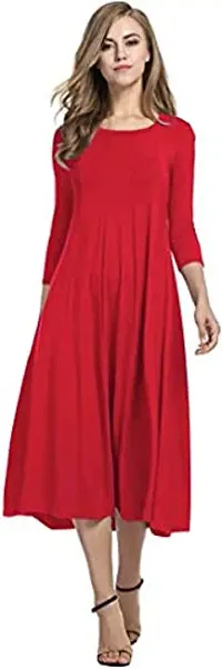 Vaani Creation Women's 3/4 Sleeve A-line and Flare Midi Long Dress