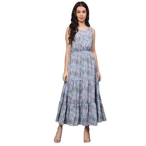 Vaani Creation Floral Three Gathered Sleeveless Dress