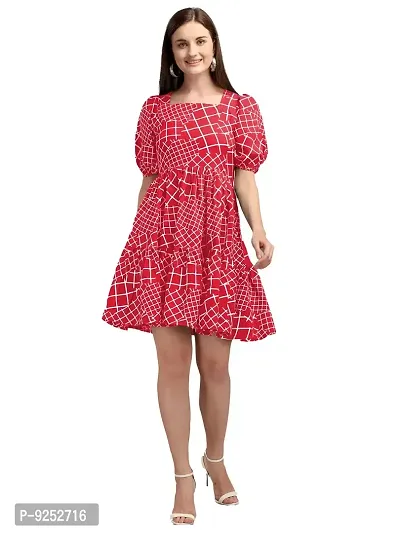 Stylish Red Cotton Blend Printed Skater For Women