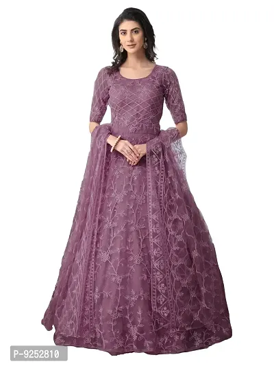 Vaani Creation Net Embroidery Anarkali Semi Stitched Gown(Free Size) Purple