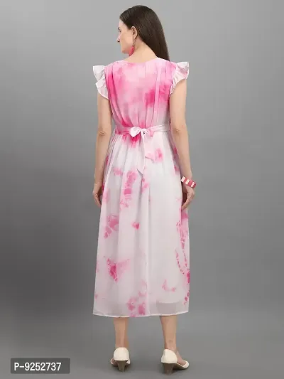 Stylish Pink Georgette Ombre A-Line Dress For Women-thumb3