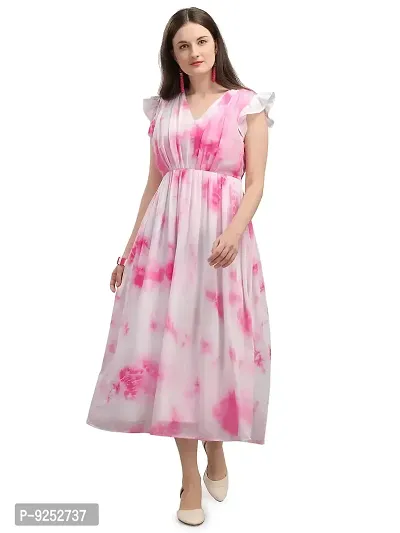 Stylish Pink Georgette Ombre A-Line Dress For Women