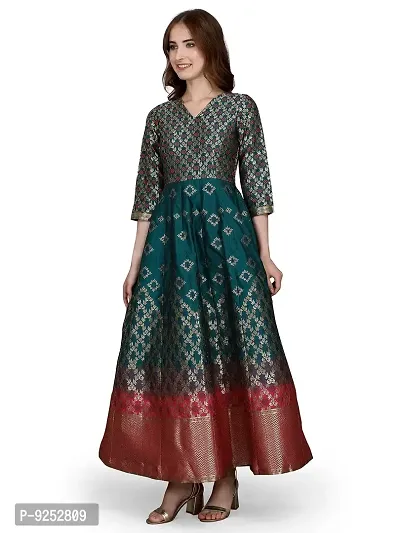 Vaani Creation Women's Jacquard Semi Stitch Gown (Free Size) (Peacock Blue)-thumb3