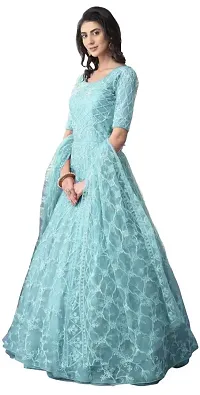 Vaani Creation Net Embroidery Anarkali Semi Stitched Gown(Free Size) Sky Blue-thumb4