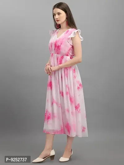 Stylish Pink Georgette Ombre A-Line Dress For Women-thumb4