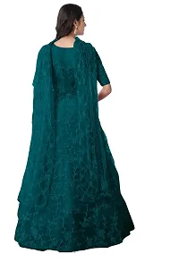 Vaani Creation Women's Embroidered Semi Stitch Net Gown with Dupatta(Free Size) (Peacock Blue)-thumb1