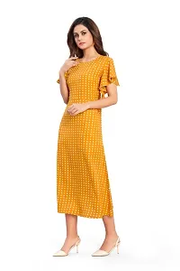 Fabulous Printed Yellow Crepe Dresses For Women-thumb2