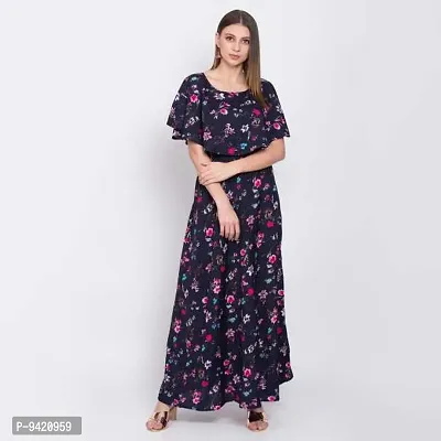 Stylish Navy Blue Poly Crepe Printed Flared For Women-thumb0
