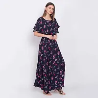 Stylish Navy Blue Poly Crepe Printed Flared For Women-thumb2