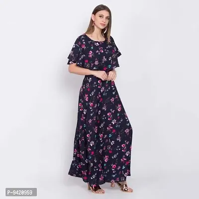 Stylish Navy Blue Poly Crepe Printed Flared For Women-thumb3