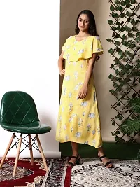 Stylish Lemon Yellow Poly Crepe Printed Flared For Women-thumb1