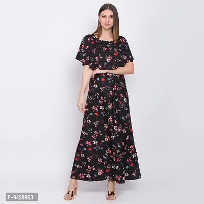 Stylish Black Poly Crepe Printed Flared For Women-thumb0