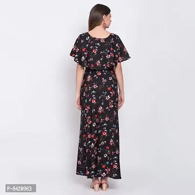 Stylish Black Poly Crepe Printed Flared For Women-thumb2