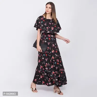 Stylish Black Poly Crepe Printed Flared For Women-thumb3