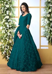 Green Net Embroidered Ethnic Gowns For Women-thumb1
