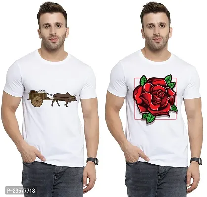 Elegant White Cotton Printed Round Neck Tees For Men- Pack Of 2-thumb0