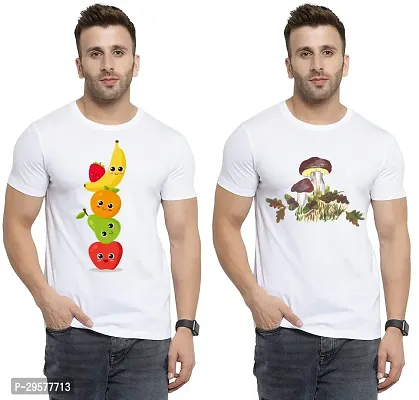 Elegant White Cotton Printed Round Neck Tees For Men- Pack Of 2-thumb0