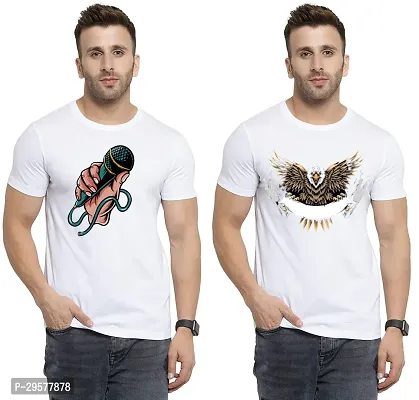 Elegant White Cotton Printed Round Neck Tees For Men- Pack Of 2-thumb0