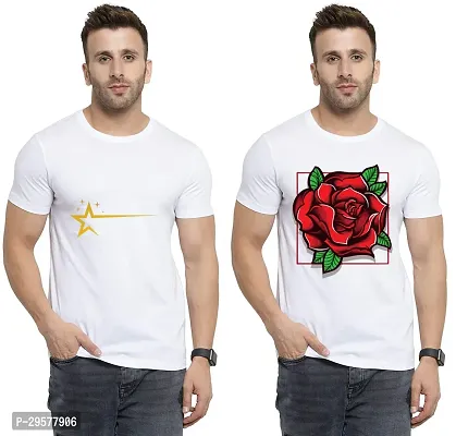 Elegant White Cotton Printed Round Neck Tees For Men- Pack Of 2-thumb0