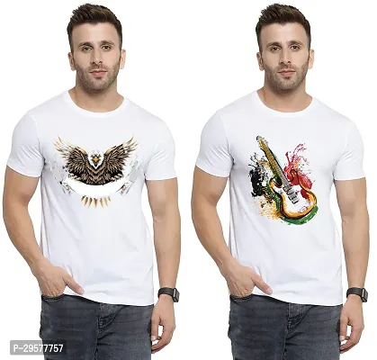 Elegant White Cotton Printed Round Neck Tees For Men- Pack Of 2-thumb0