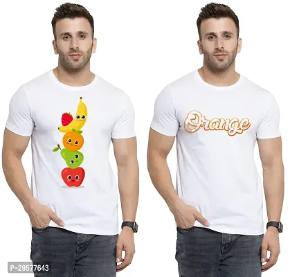 Elegant White Cotton Printed Round Neck Tees For Men- Pack Of 2-thumb0