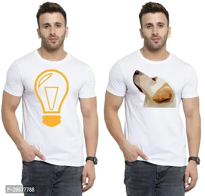 Elegant White Cotton Printed Round Neck Tees For Men- Pack Of 2-thumb0