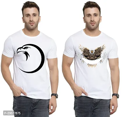 Elegant White Cotton Printed Round Neck Tees For Men- Pack Of 2-thumb0