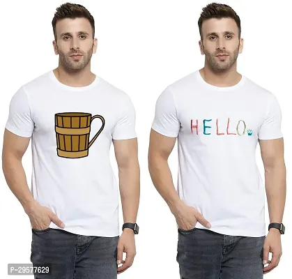 Elegant White Cotton Printed Round Neck Tees For Men- Pack Of 2-thumb0