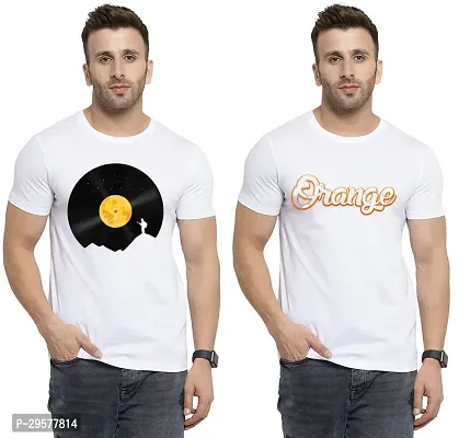 Elegant White Cotton Printed Round Neck Tees For Men- Pack Of 2-thumb0