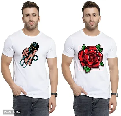 Elegant White Cotton Printed Round Neck Tees For Men- Pack Of 2-thumb0