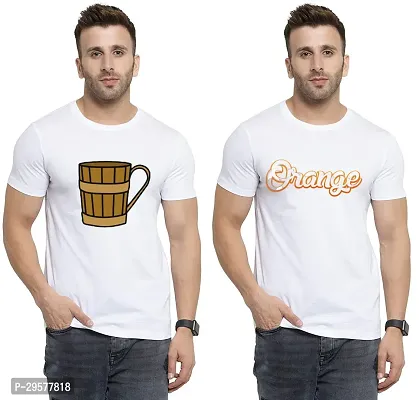 Elegant White Cotton Printed Round Neck Tees For Men- Pack Of 2-thumb0