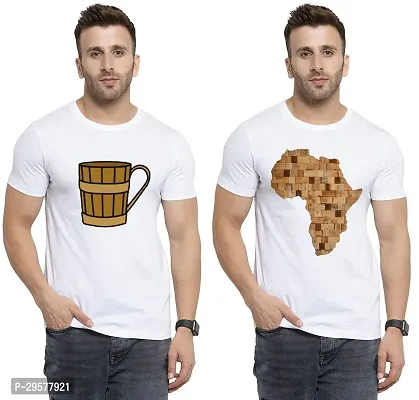 Elegant White Cotton Printed Round Neck Tees For Men- Pack Of 2-thumb0