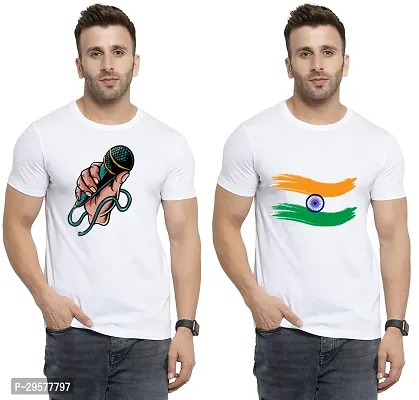 Elegant White Cotton Printed Round Neck Tees For Men- Pack Of 2-thumb0