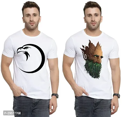 Elegant White Cotton Printed Round Neck Tees For Men- Pack Of 2-thumb0