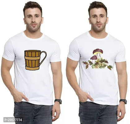 Elegant White Cotton Printed Round Neck Tees For Men- Pack Of 2-thumb0