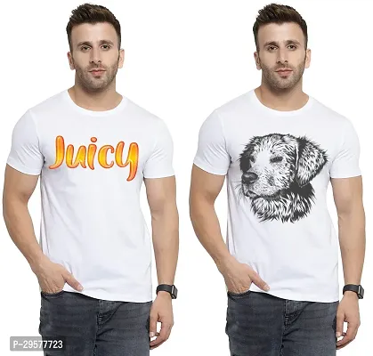 Elegant White Cotton Printed Round Neck Tees For Men- Pack Of 2-thumb0