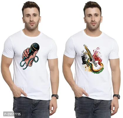 Elegant White Cotton Printed Round Neck Tees For Men- Pack Of 2-thumb0