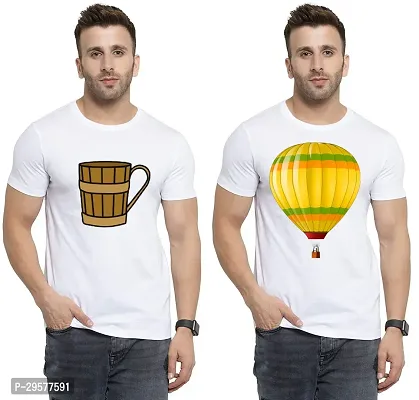 Elegant White Cotton Printed Round Neck Tees For Men- Pack Of 2-thumb0