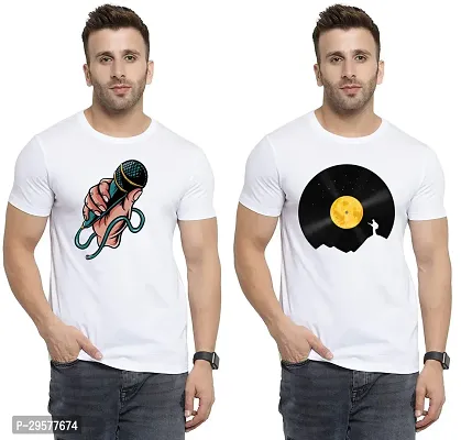 Elegant White Cotton Printed Round Neck Tees For Men- Pack Of 2-thumb0