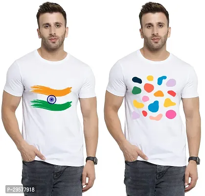 Elegant White Cotton Printed Round Neck Tees For Men- Pack Of 2-thumb0