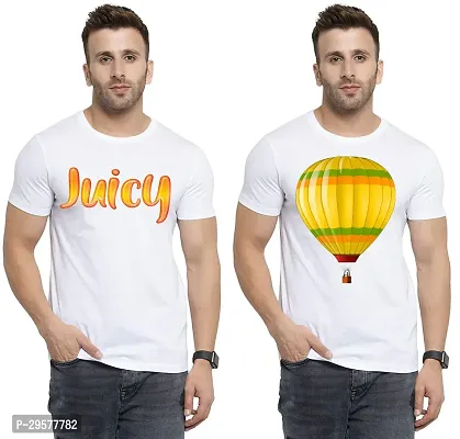 Elegant White Cotton Printed Round Neck Tees For Men- Pack Of 2-thumb0