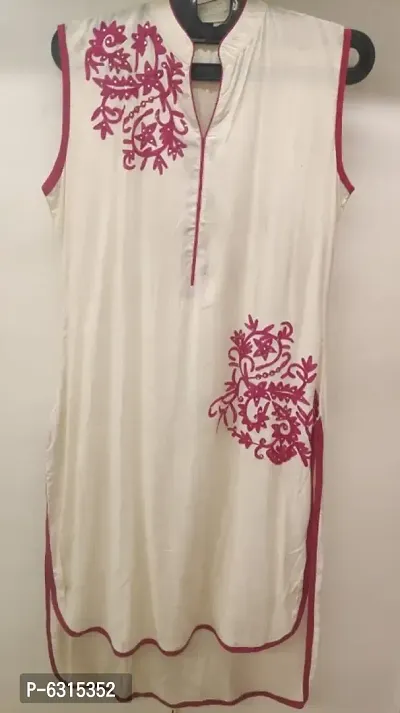 Stylish Cotton Rayon Sleeveless Embroidered Kurta For Women
