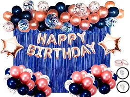Happy Birthday Royal Blue And Rose Gold Decoration Set Of Foil And metallic Balloons-thumb1