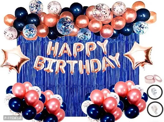 Happy Birthday Royal Blue And Rose Gold Decoration Set Of Foil And metallic Balloons-thumb2
