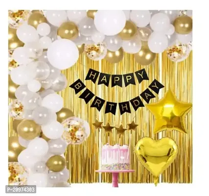 Jolly Party Golden  White Happy Birthday Decoration Combo (PACK OF 65)