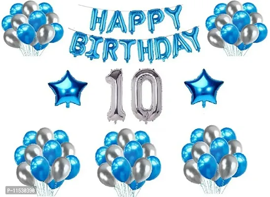 Premium Quality 10th Happy Birthday Decoration Combo With Foil And Star Balloons-thumb0