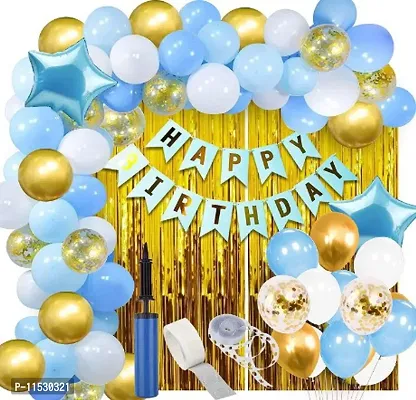 Blue And White Happy Birthday Decorations Set Of Banner And Balloons-thumb0