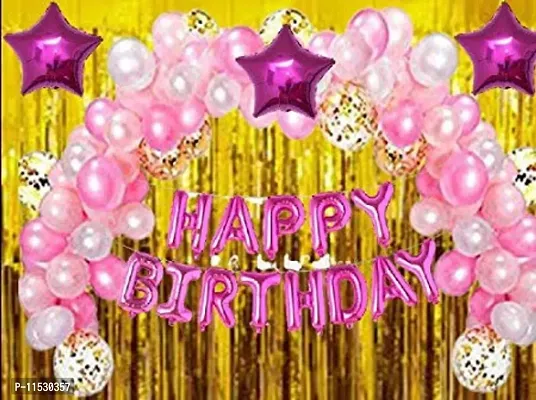 Princess theme Birthday Decoration Set Of Pink And White Metallic And Star Balloons-thumb0